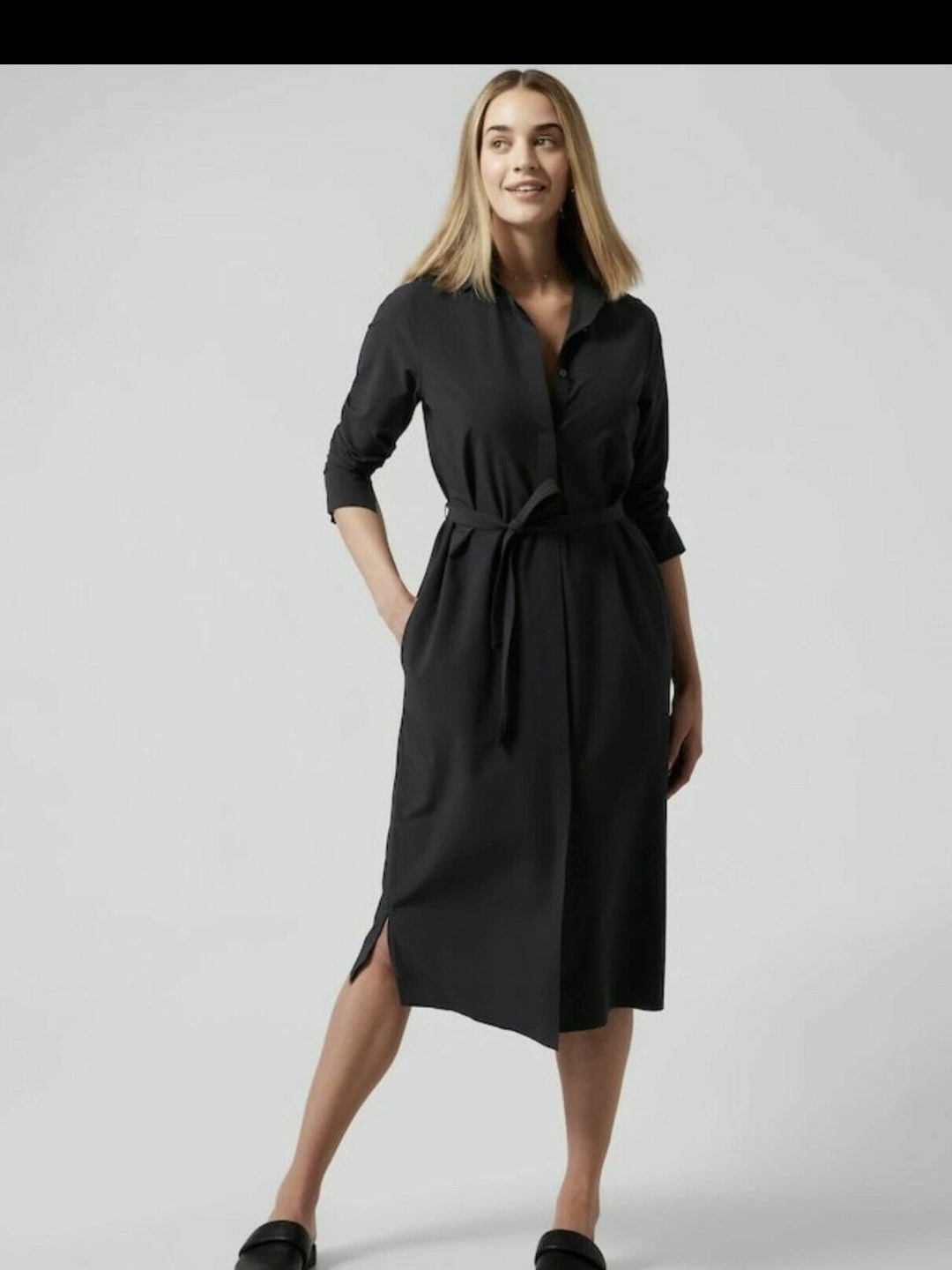 Athleta Black Shirt Midi Dress With Tie Waist
